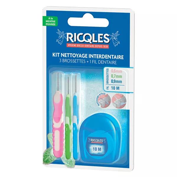 Ricqles Healthy Mouth Kit de Limpieza Interdental 3 Cepillos + 1 Seda Dental