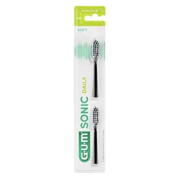 Gum Brosse à Dents Electrique N°4110 Sonic Daily Recharge Ultra Soft Noire 2 unités