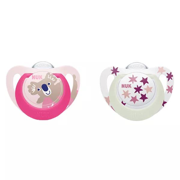 Nuk Ciuccio Starlight Silicone +18m Koala Rosa Stelle Lotto di 2