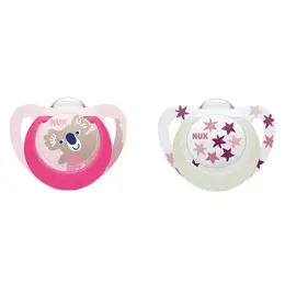 Nuk Sucette Starlight Silicone +18m Koala Rose Étoiles Lot de 2