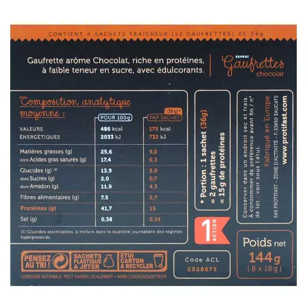 Protifast En-Cas Hyperprotéiné Gaufrettes Chocolat 8 unités