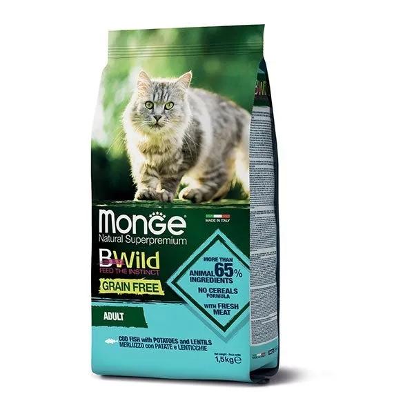 Monge B Wild Grain Free Con Merluzzo Patate Lenticchie Cibo Secco Gatti Adulti Sacco 1,5 Kg