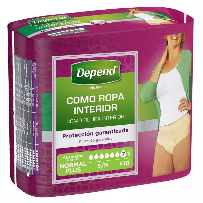 Depend Couche Adulte Extra-Discrète Normal S/M Femme 10 unités