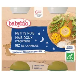 Babybio Repas Soir Pot Petits Pois Maïs Riz +6m Bio 2 x 200g