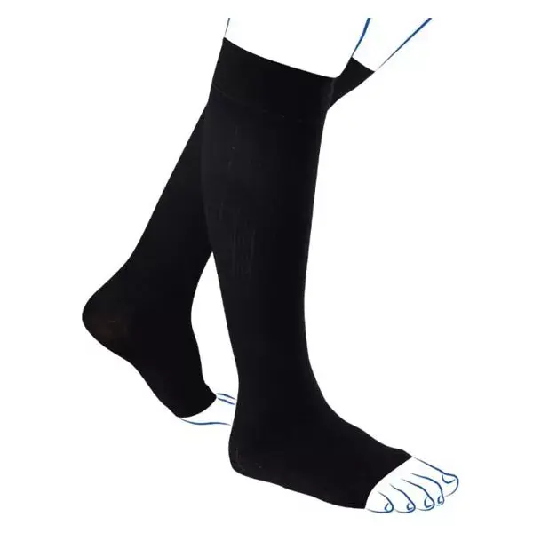 Venoflex City Confort Coton Homme Chaussettes Pieds Ouverts Classe 3 Long Taille 4 Noir