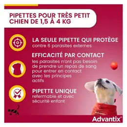 Advantix Chien Solution Antiparasitaire Très Petite Race 1,5 à 4kg 4 pipettes