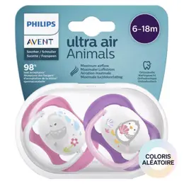 Avent Sucette Ultra Air 6-18m Mixte Animaux Lot de 2