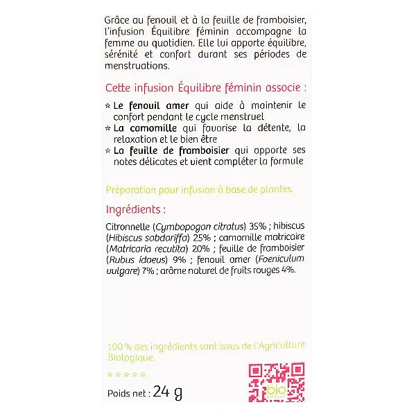 Vitavea BioNutrisanté - Infusion Équilibre Féminin - Saveur Framboise - 20 sachets