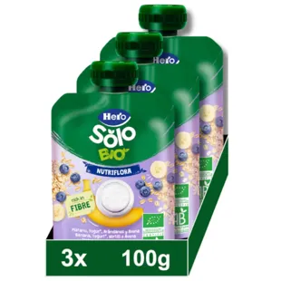 Hero Solo Bolsita de Platáno, Arándanos y Yogur +6m 3x100 gr