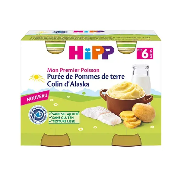 Hipp Primo Pesce Bio Puré Patate Nasello d'Alaska +6m 2x190g