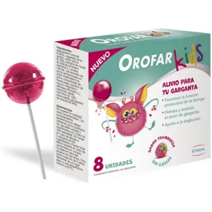 OROFAR Kids Throat Relief Lollipops +3 Years Raspberry 8 units