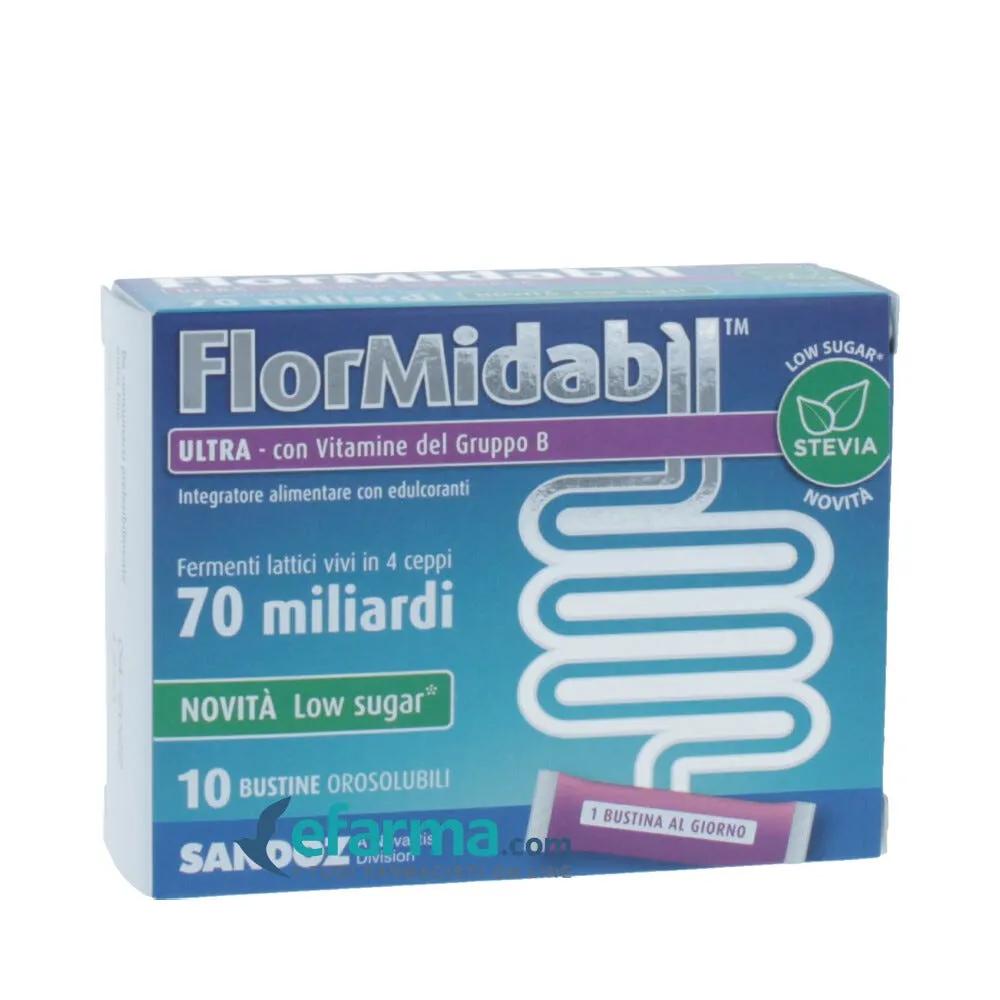 FlorMidabil Ultra Con Stevia Polvere Integratore Fermenti Lattici Vivi 10 Bustine