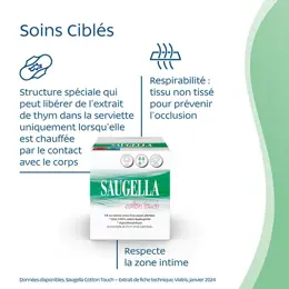 Saugella Cotton Touch Serviettes Hygiéniques Jour avec Ailettes - 2 Packs de 14