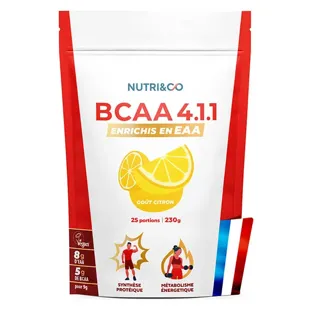 Nutri&Co BCAA 4.1.1 in polvere - Arricchito con EAA - Gusto limone - 230 g vegano