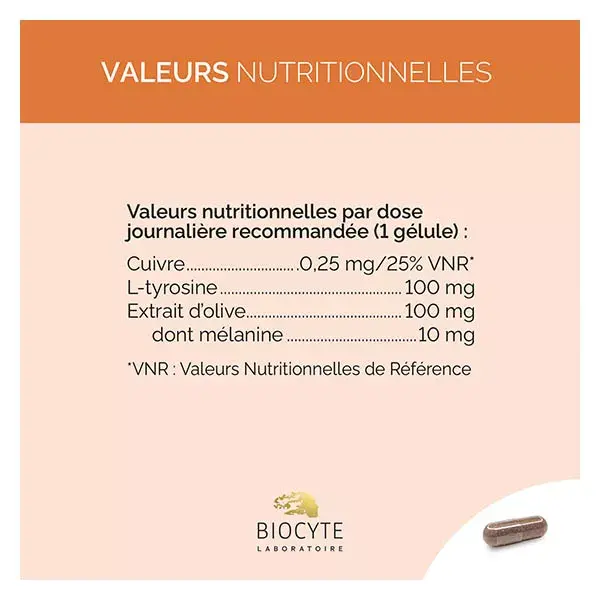 Biocyte Terracotta Bronzage Mélanine L-tyrosine Cuivre 30 gélules