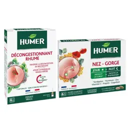 Humer Décongestionnant Rhume Spray Nasal 20ml + Nez et Gorge Jour et Nuit 15 comprimés