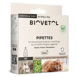 Vétobiol Antiparasitaire Pipette Chat Bio 3 Pipette