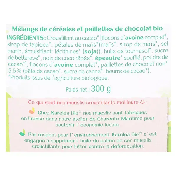 Karéléa Biscuits Muesli Croustillant Chocolat Bio 300g