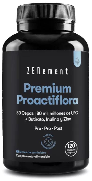 ZENement Premium Proactiflora, 30 ceppi|80 miliardi di CFU + Zinco, Butirrato e Inulina 120 Capsule