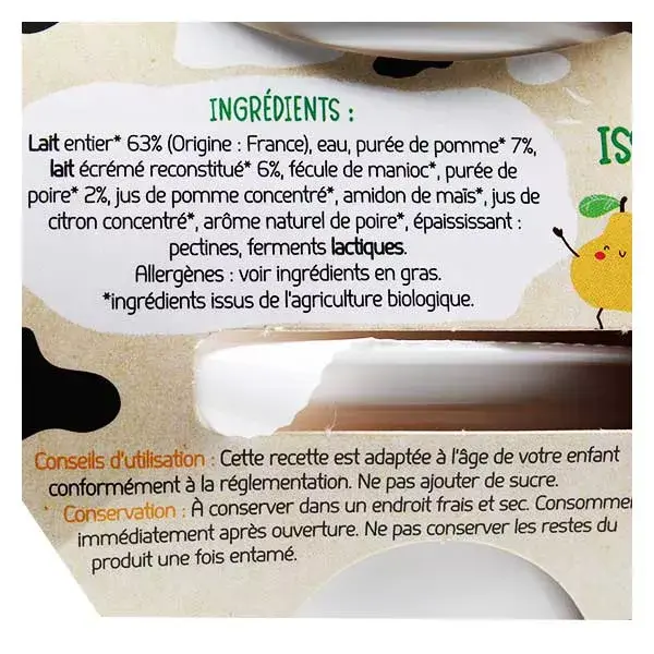 France Bébé Nutrition Brassés Yaourt Pomme Poire Bio 4 x 100g