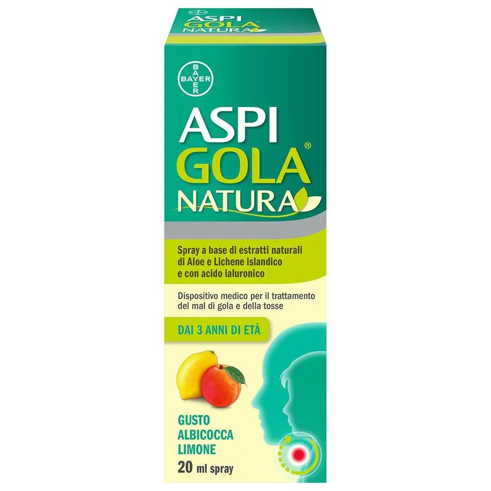 Aspi Gola Natura Spray Con Estratti Naturali Per Mal di Gola e Tosse Gusto Albicocca e Limone 20ml