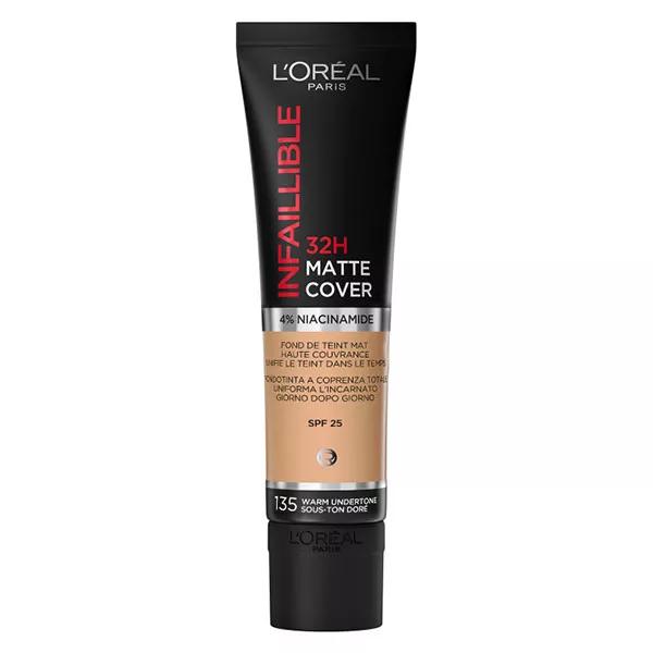 L'Oréal Paris Infaillible 32h Base de Maquillaje Mate N°135 Subtono Dorado 30ml