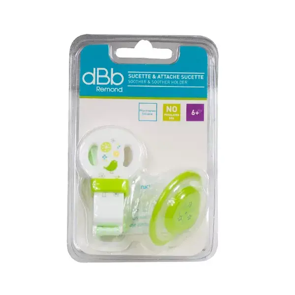 dBb Remond Chupete Fisiológico de Silicona de 6-12 meses + Clip Chupete Verde