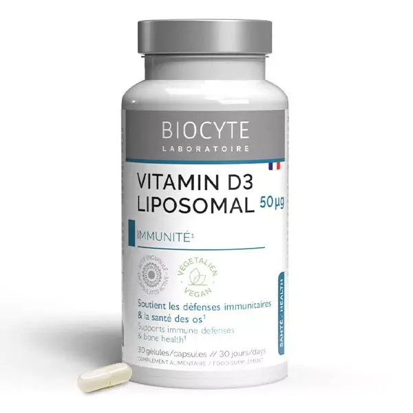 Biocyte Vitamine D3 2000 UI Liposomal Immunité et Maintien des Os 30 Gélules