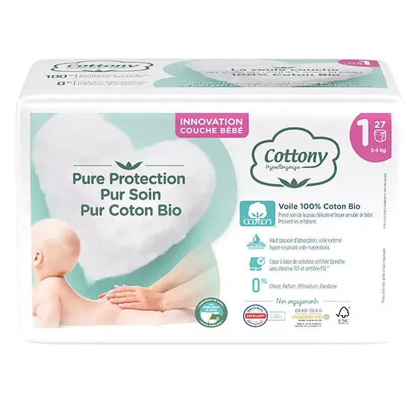 Cottony Baby Diapers 100% T1 2-5kg 27 units