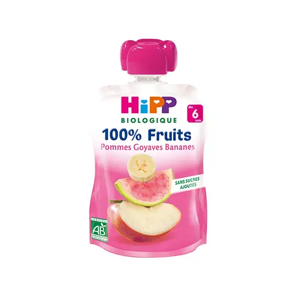 Hipp Bio 100% Fruits Gourde Pommes Goyaves Bananes +6m 90g