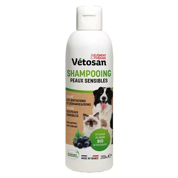 Clément Thékan Vétosan Shampooing Peaux Sensibles pour chiens et chats 200 ml