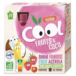 Vitabio Cool Fruits Gourdes Banana Lampone Latte de Cocco Bio 4 x 85g