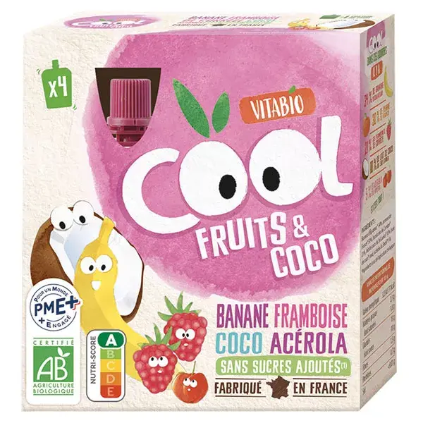 Vitabio Cool Fruit Banana Raspberry Coconut Acerola Organic 4 x 85g pack