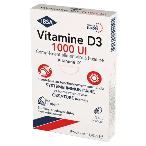 FilmTec Vitamine D3 1000UI 30 films orodispersibles
