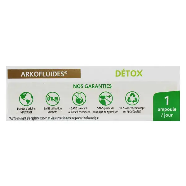 Arkofluides Détox Bio Integratore Alimentare a base di Dente di Leone, Sambuco Nero e Rafano 20 fialette