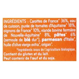 Babybio Petits Pots Légumes & Pâtes façon Bolognaise Bœuf fermier de Nouvelle-Aquitaine +6m Bio 2 x 200 g