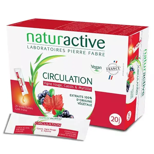 Naturactive Circulation Goût Fraise 20 sticks fluides Vegan