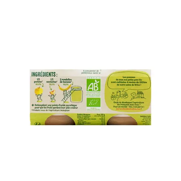 Blédina Récoltes Bio - 24 Pots Nectarine Banane Pomme - Dès 6 Mois - Purée Fruits Sans Sucres Ajoutés