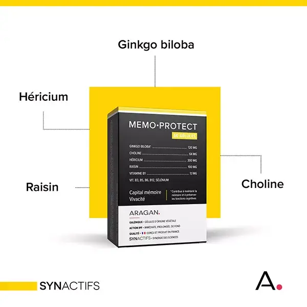Aragan - Synactifs - MemoProtect® - Mémoire - Ginkgo Biloba - 60 gélules
