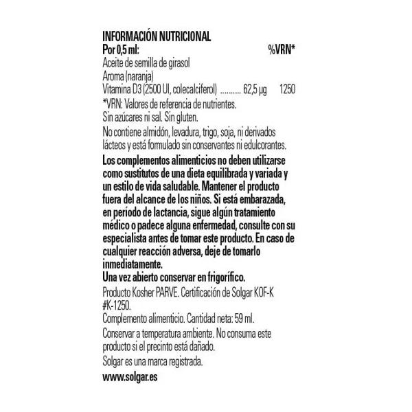 Solgar Vitamina D3 liquida 2500 UI 59 ml