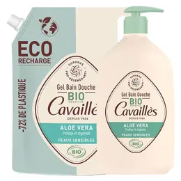 Rogé Cavaillès Gel Bain Douche Surgras Aloé Vera Bio 1L + Éco-Recharge Bio 1L