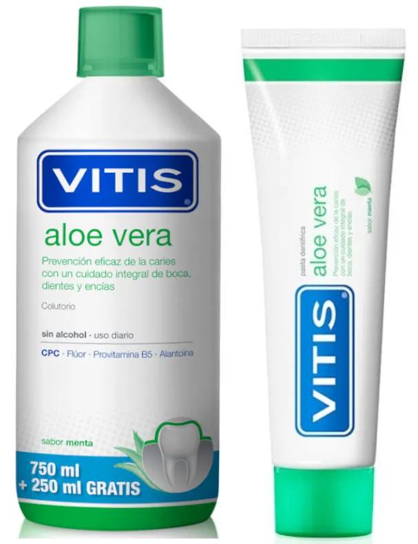 Bain de bouche Vitis Aloe Vera Saveur Menthe 1000 ml + Dentifrice Aloe Vera 100 ml