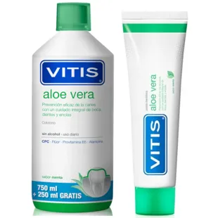 Vitis Aloe Vera Mundwasser Minzgeschmack 1000 ml + Aloe Vera Zahnpasta 100 ml