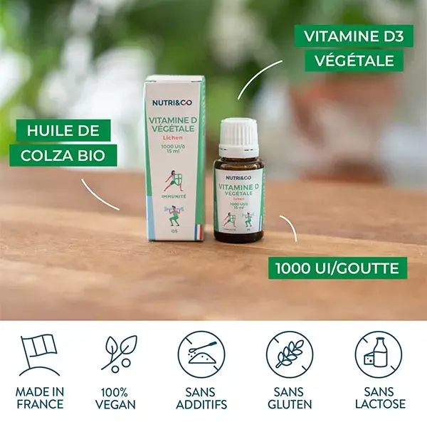 Nutri&Co Vitamine D3 Végétale Santé des Os et Immunité 15ml