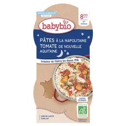 Babybio Repas Soir Bol Pâtes à la Napolitaine Tomate +8m Bio 2 x 200g