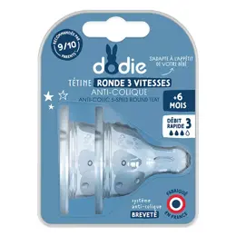 Dodie Biberon Initiation+ Anti-Coliques 3 Vitesses Tétine Ronde Col Large Débit 3 +6m 2 tétines