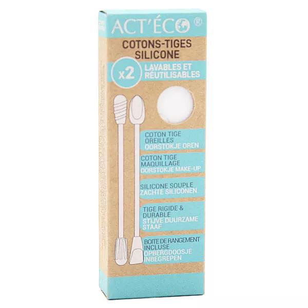Act'Éco Doble Bastoncillo de algodón Reutilizable en Silicona y Embudo Maquillaje Blanco