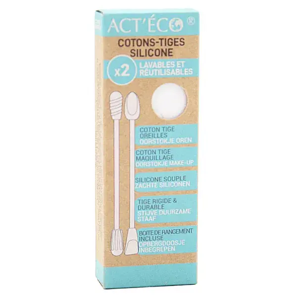 Act'Éco Doble Bastoncillo de algodón Reutilizable en Silicona y Embudo Maquillaje Blanco