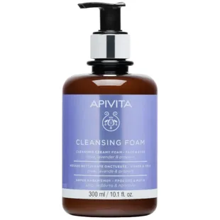 APIVITA cleansing foam, 3 in 1 skin care of the face and eyes with olive and lavender 300 ml (limited edition)