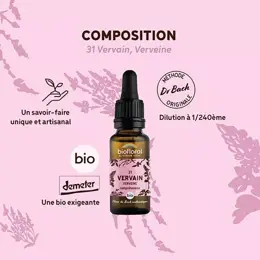 Biofloral Fleur De Bach 31 Vervain Verveine Compte Gouttes Bio Demeter 20 ml